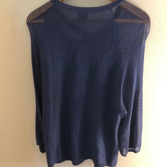 kerisma blue 3/4 length sleeve top sheer knit solid unique Size M/L. - Picture 2 of 5